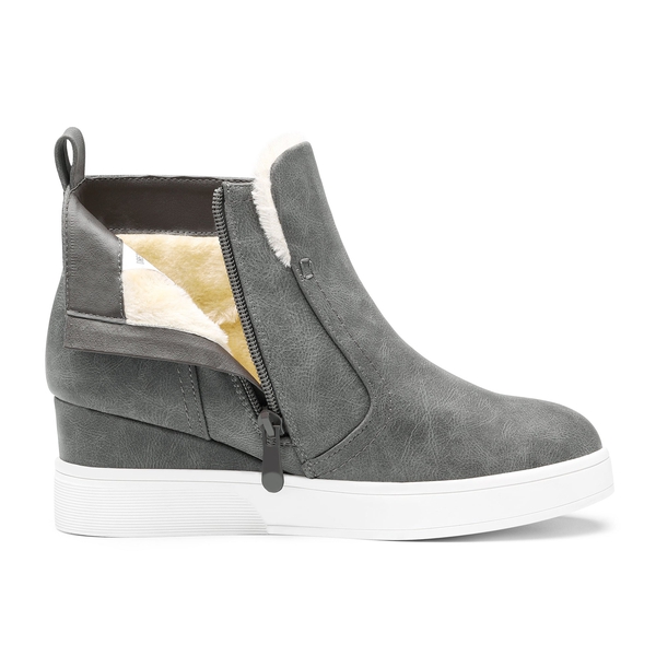 Hidden Heel Platform Wedge Booties - GREY PU - 4